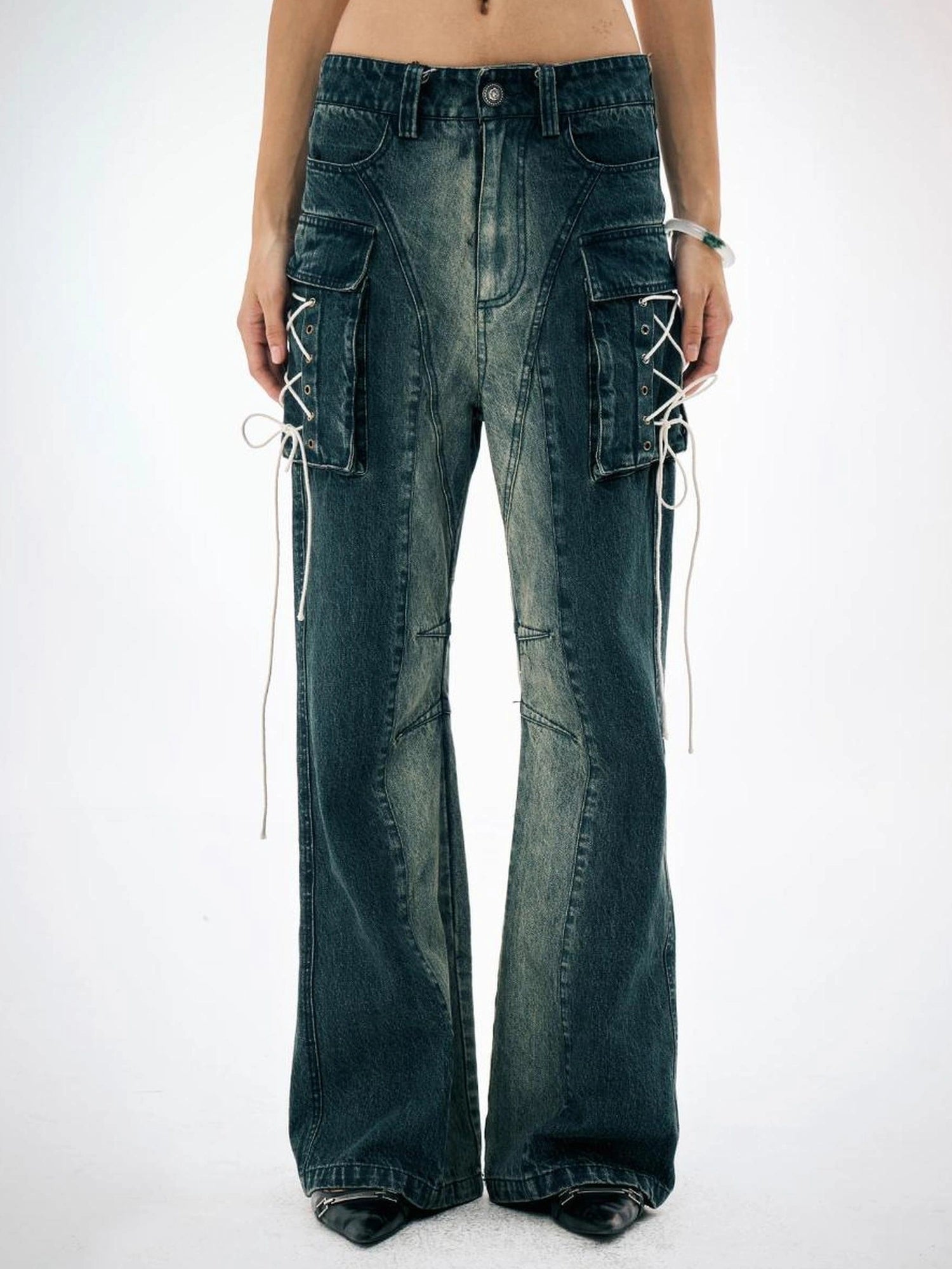 FayChui  Gradient Cargo Flare Jeans
