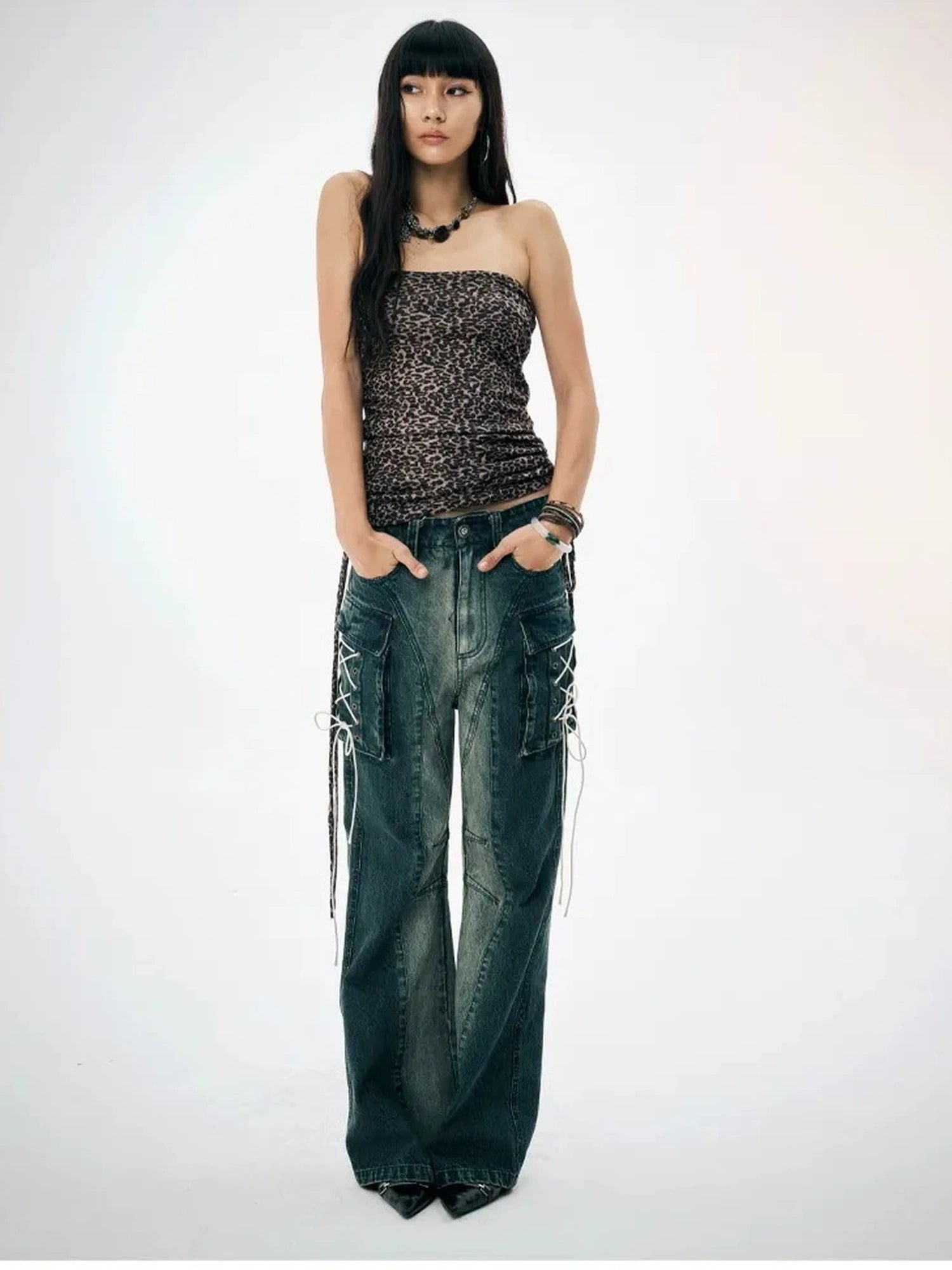 FayChui  Gradient Cargo Flare Jeans