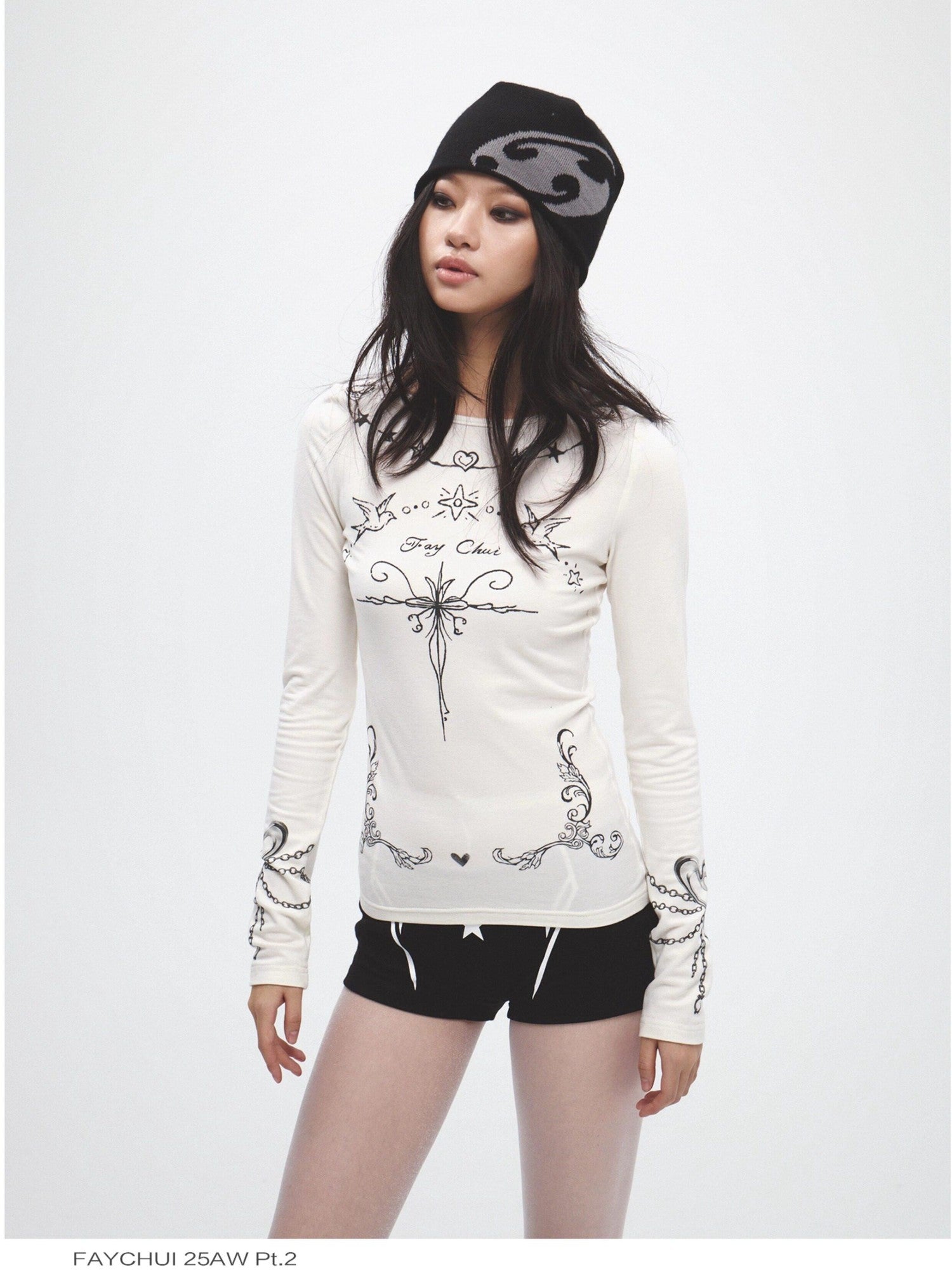 FayChui Graffiti Vintage Thorn Print Slim Women&