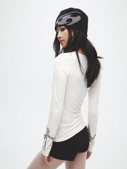 FayChui Graffiti Vintage Thorn Print Slim Women&