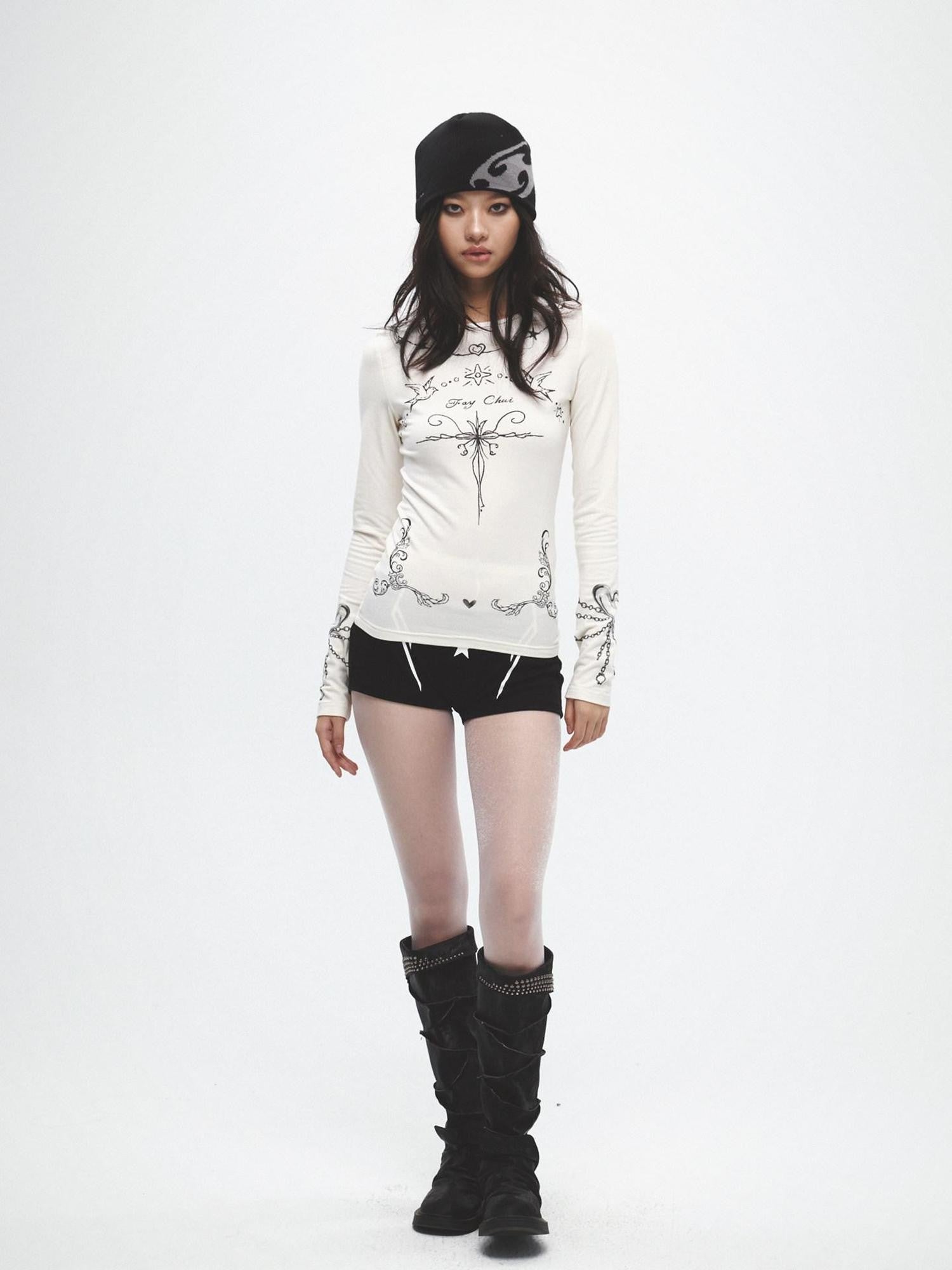 FayChui Graffiti Vintage Thorn Print Slim Women&
