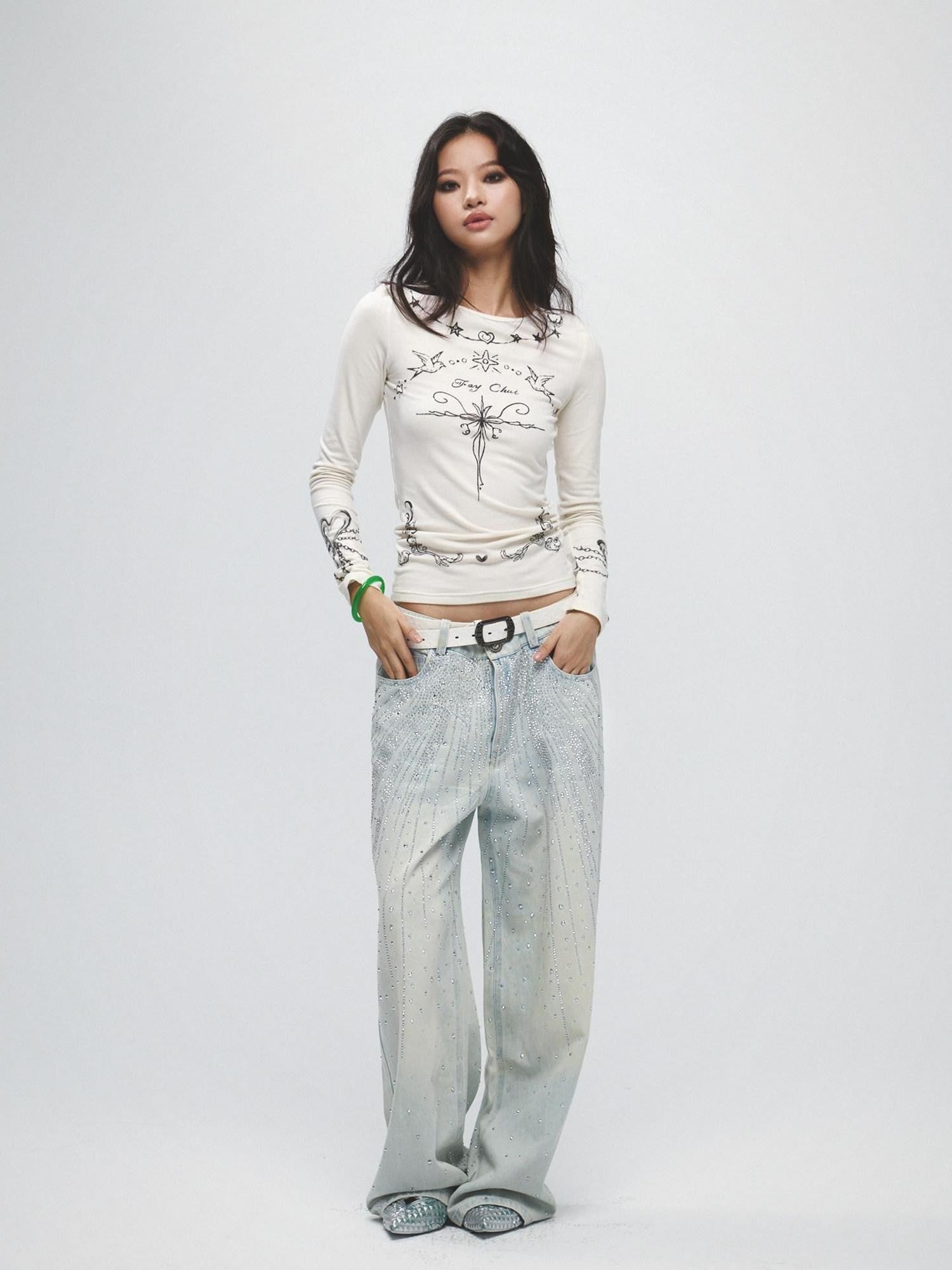 FayChui Graffiti Vintage Thorn Print Slim Women&