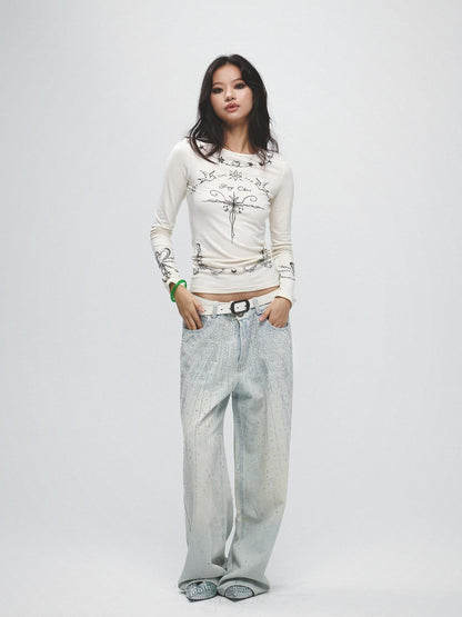 FayChui Graffiti Vintage Thorn Print Slim Women&