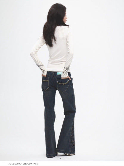 FayChui Graffiti Vintage Thorn Print Slim Women&