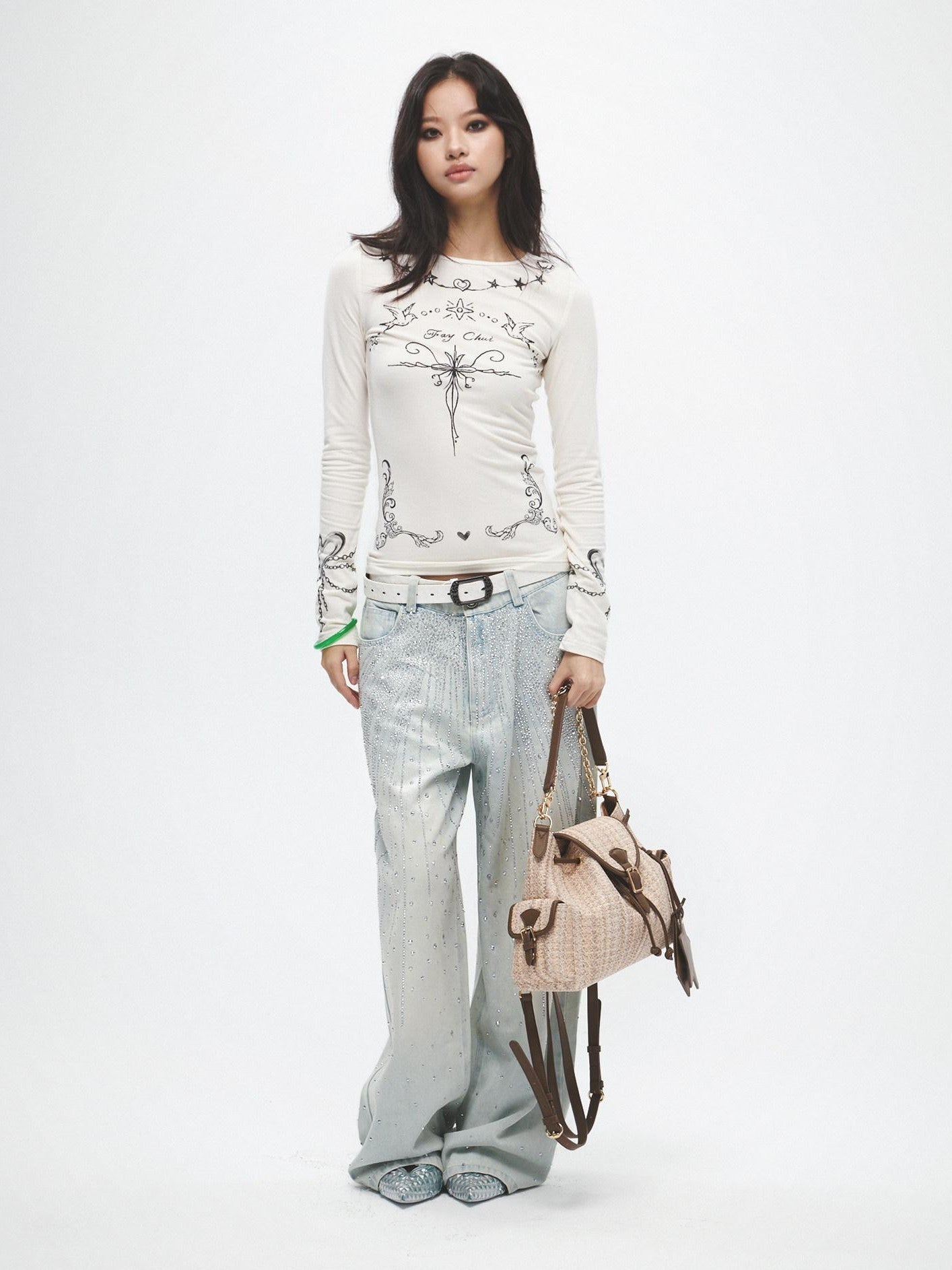 FayChui Graffiti Vintage Thorn Print Slim Women&