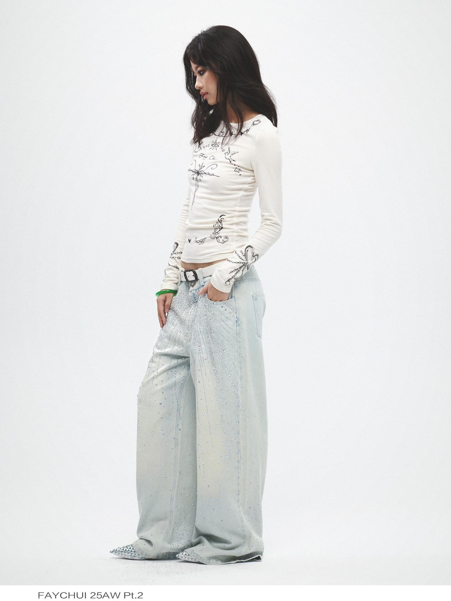 FayChui Graffiti Vintage Thorn Print Slim Women&