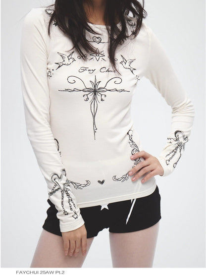 FayChui Graffiti Vintage Thorn Print Slim Women&