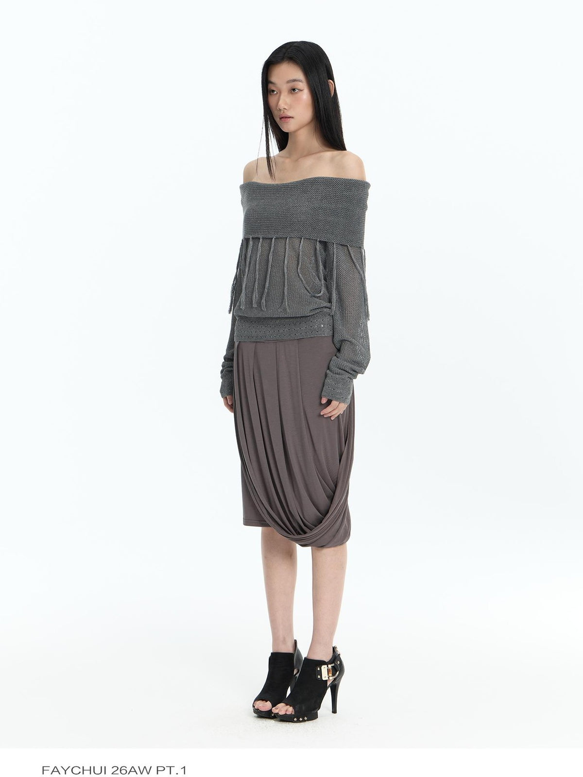 FayChui Hollow Out Fringe Draped Neck Two Way Women&