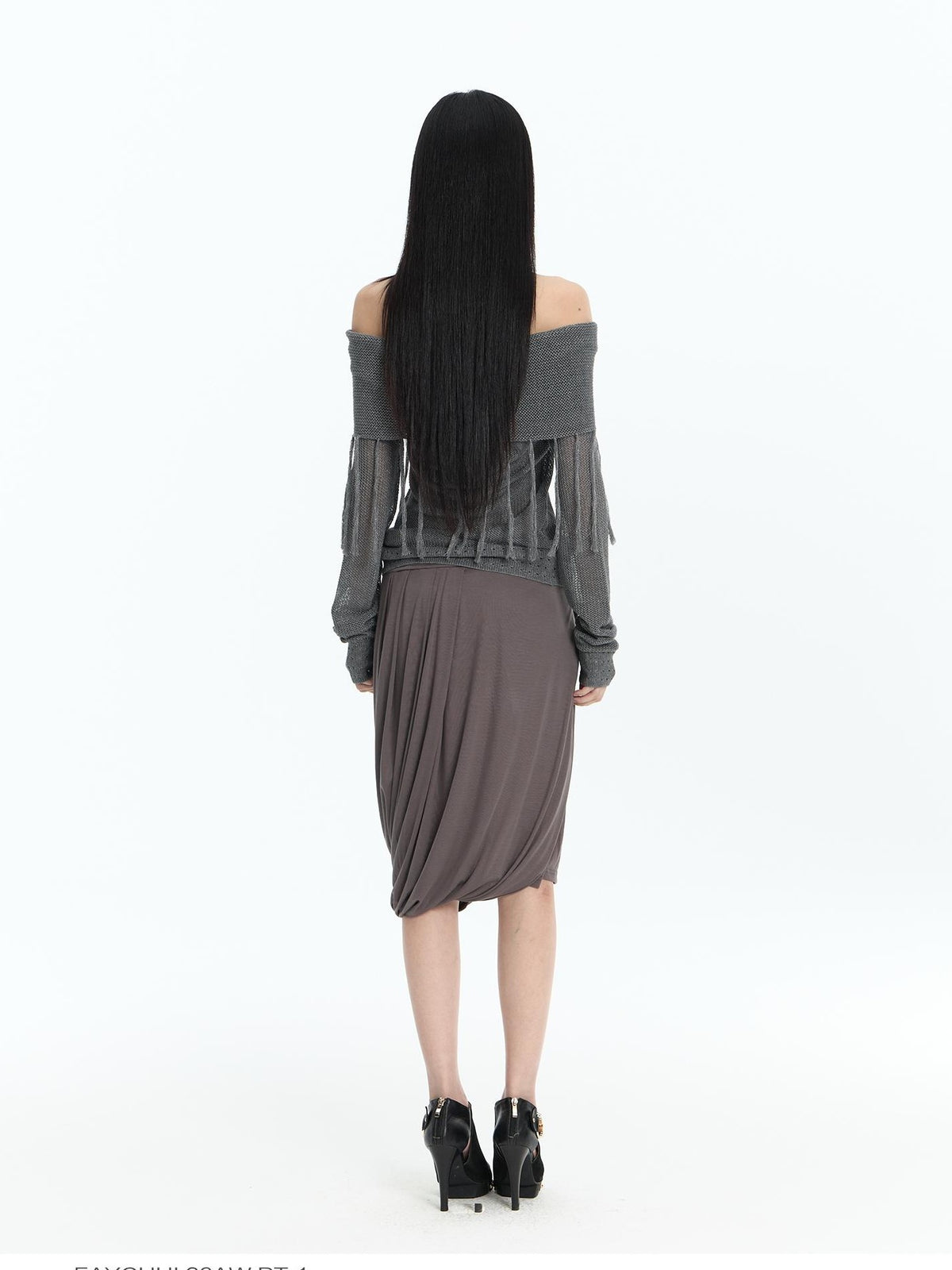 FayChui Hollow Out Fringe Draped Neck Two Way Women&