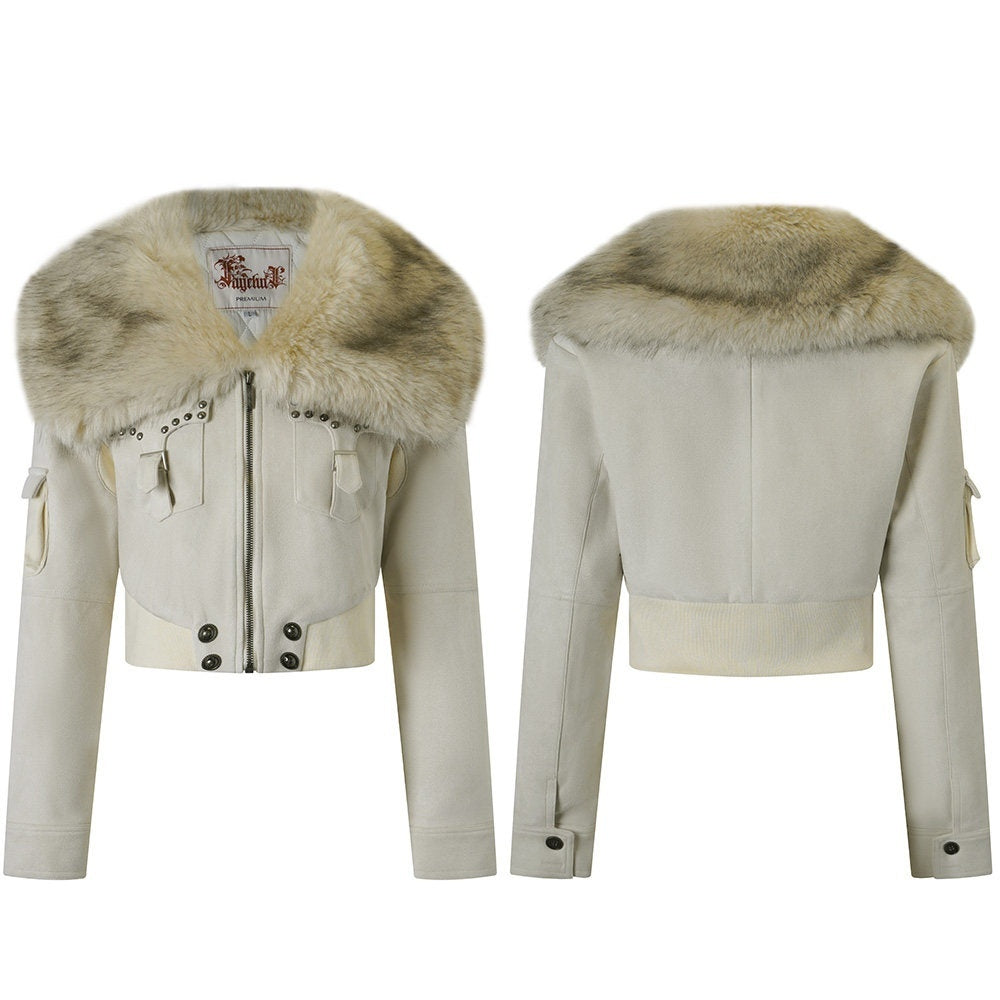 FayChui_Ivory_Plush_Patch_Pockets_Lapel_Collar_Zip_Women&