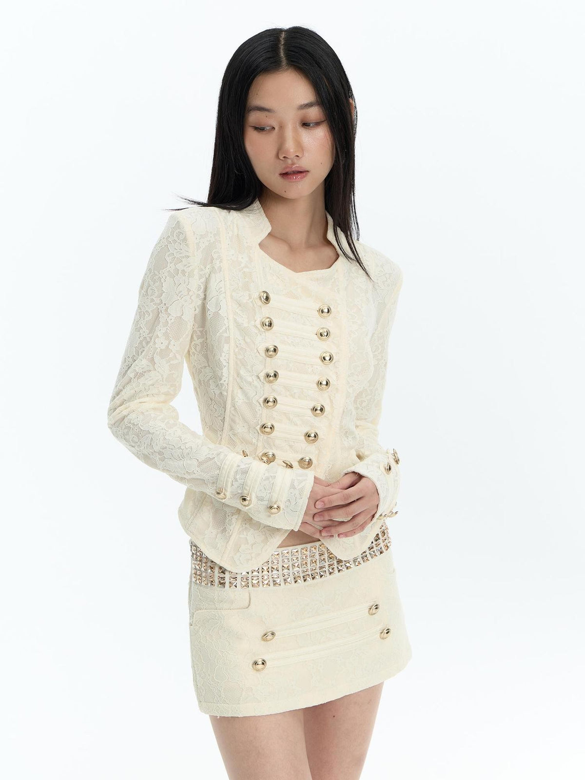 FayChui Lace Double Breasted Slim Fit Women&