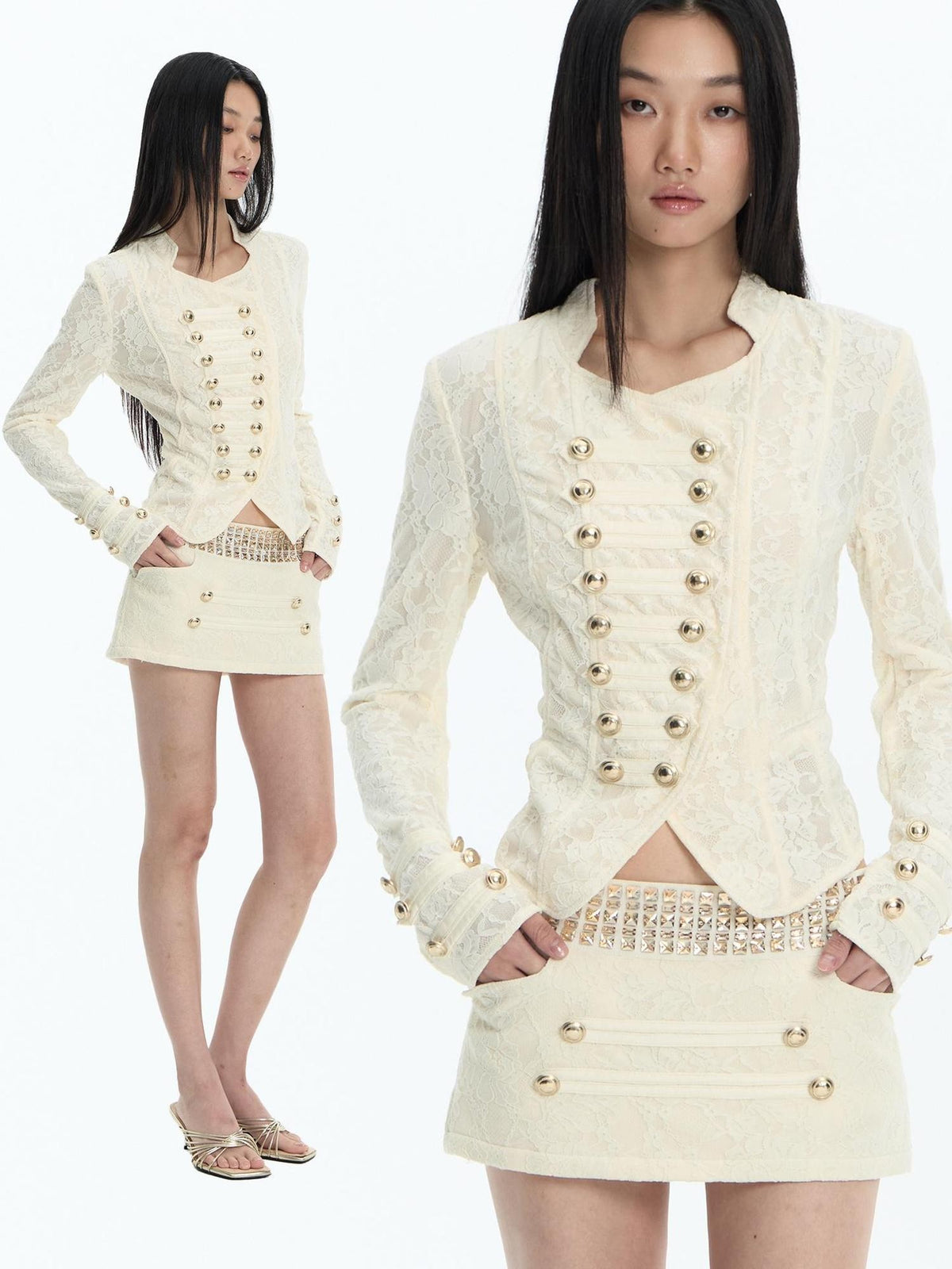 FayChui Lace Double Breasted Slim Fit Women&