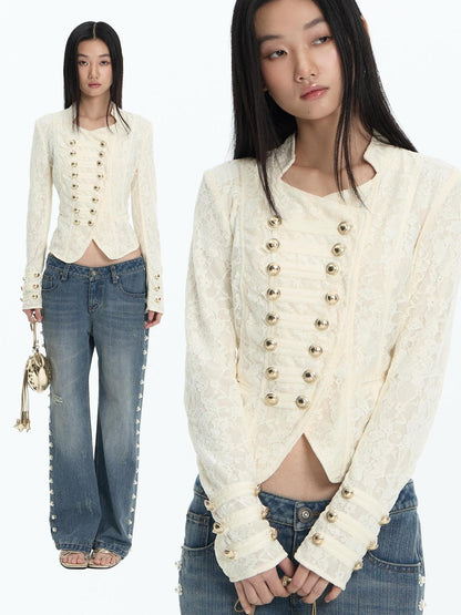 FayChui Lace Double Breasted Slim Fit Women&