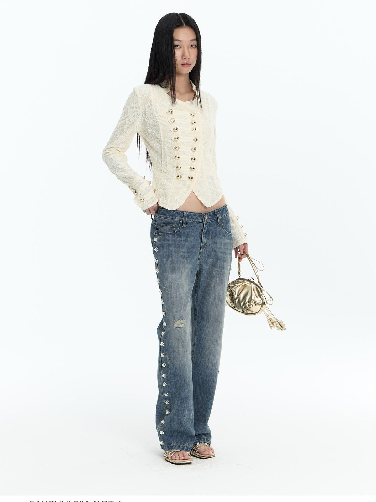 FayChui Lace Double Breasted Slim Fit Women&