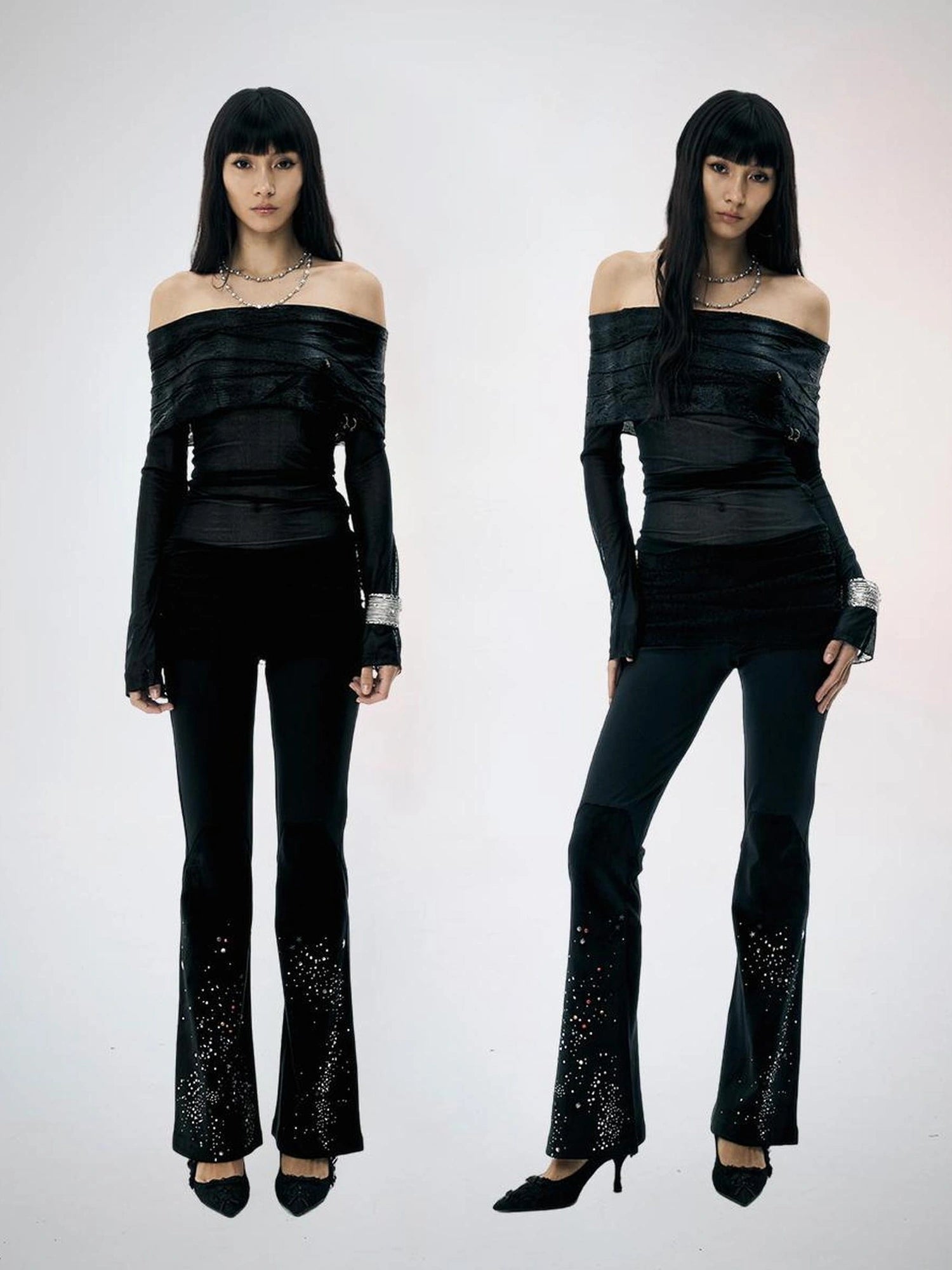 FayChui  Lace Flared Trousers With Crystal Embellishments