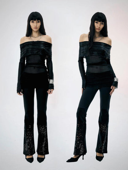 FayChui  Lace Flared Trousers With Crystal Embellishments