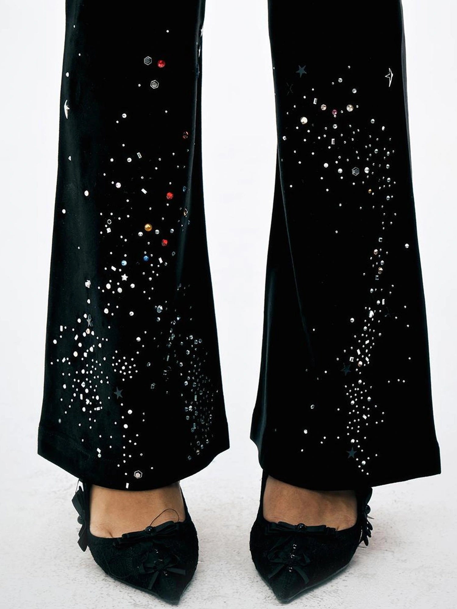 FayChui  Lace Flared Trousers With Crystal Embellishments