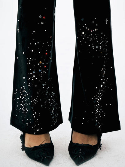 FayChui  Lace Flared Trousers With Crystal Embellishments