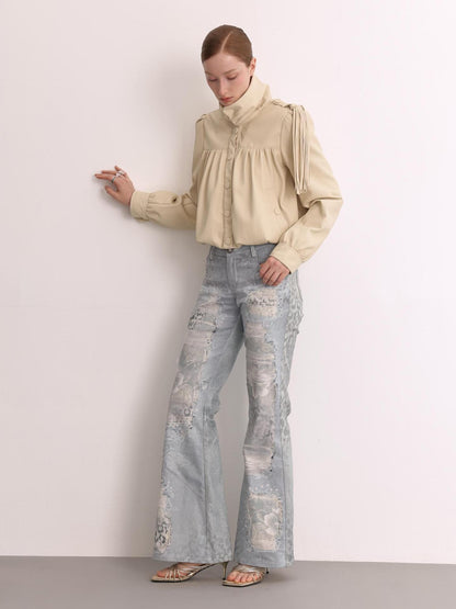 FayChui Leopard Print Distressed Wash Women&