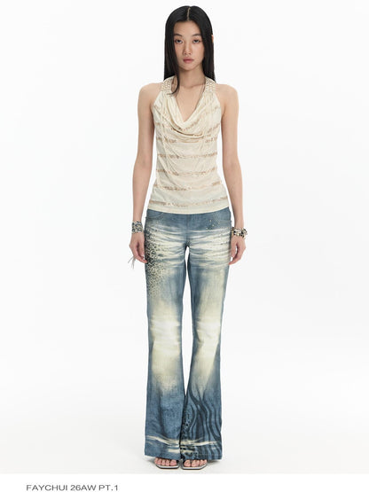 FayChui Leopard Print Distressed Washed Women&