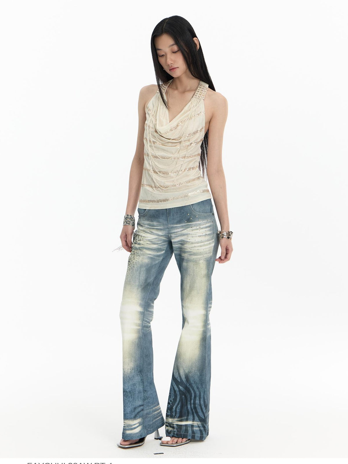 FayChui Leopard Print Distressed Washed Women&