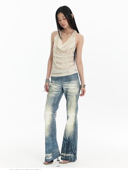 FayChui Leopard Print Distressed Washed Women&