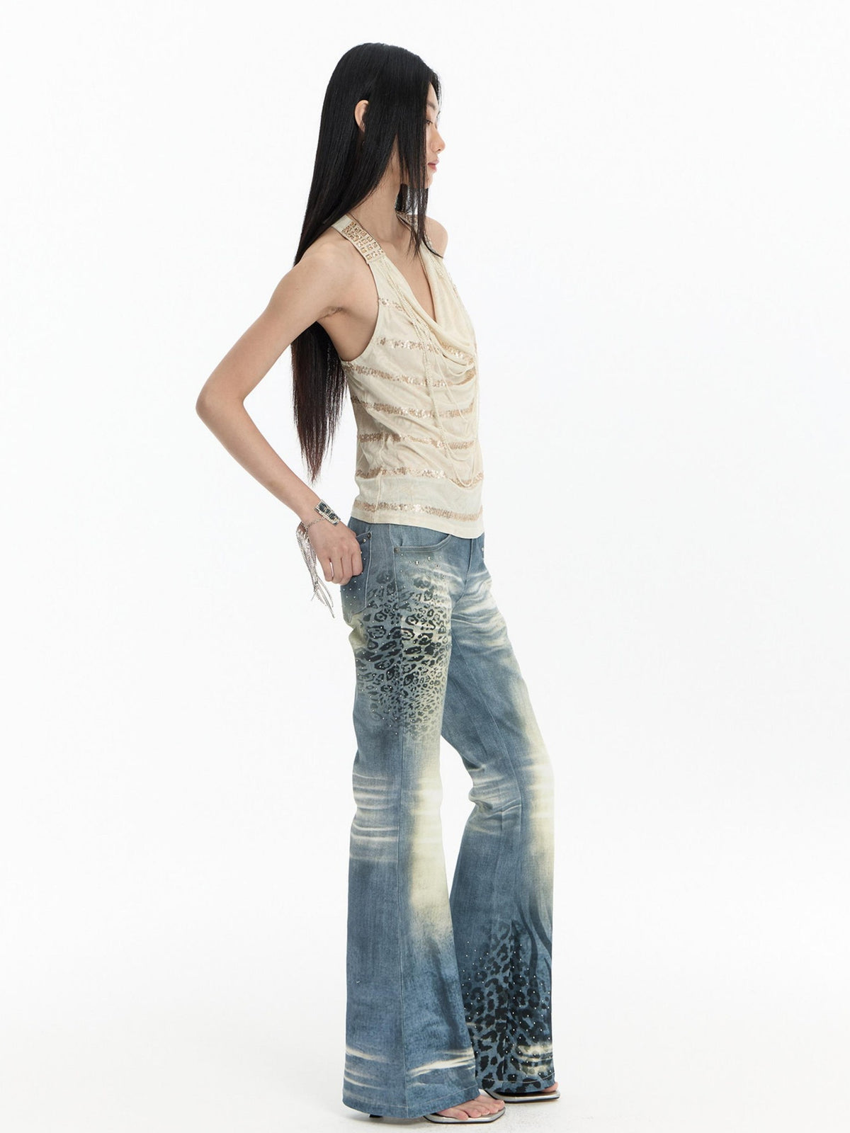 FayChui Leopard Print Distressed Washed Women&
