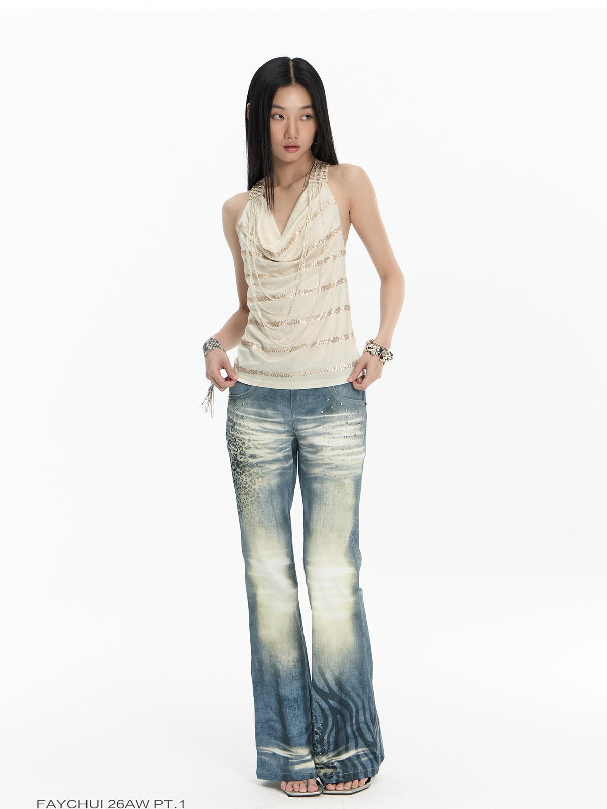 FayChui Leopard Print Distressed Washed Women&