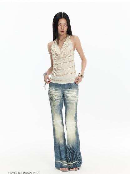 FayChui Leopard Print Distressed Washed Women&