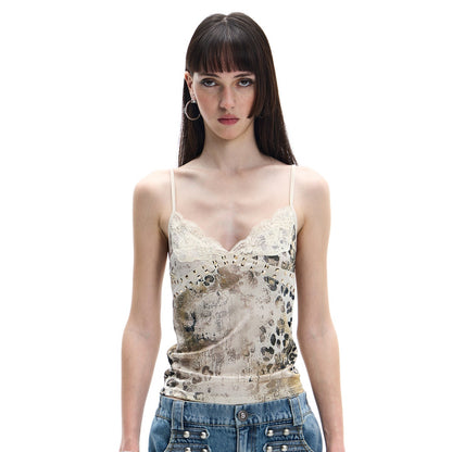 FayChui_Leopard_Print_Studded_Lace_Trim_V-neck_Women&