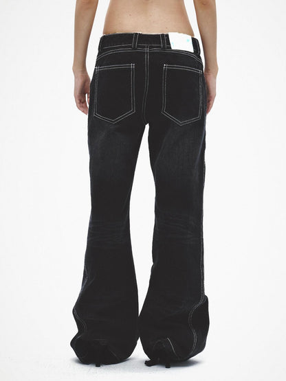 FayChui Long Button Laser Whisker Subtle Flare Washed Women&