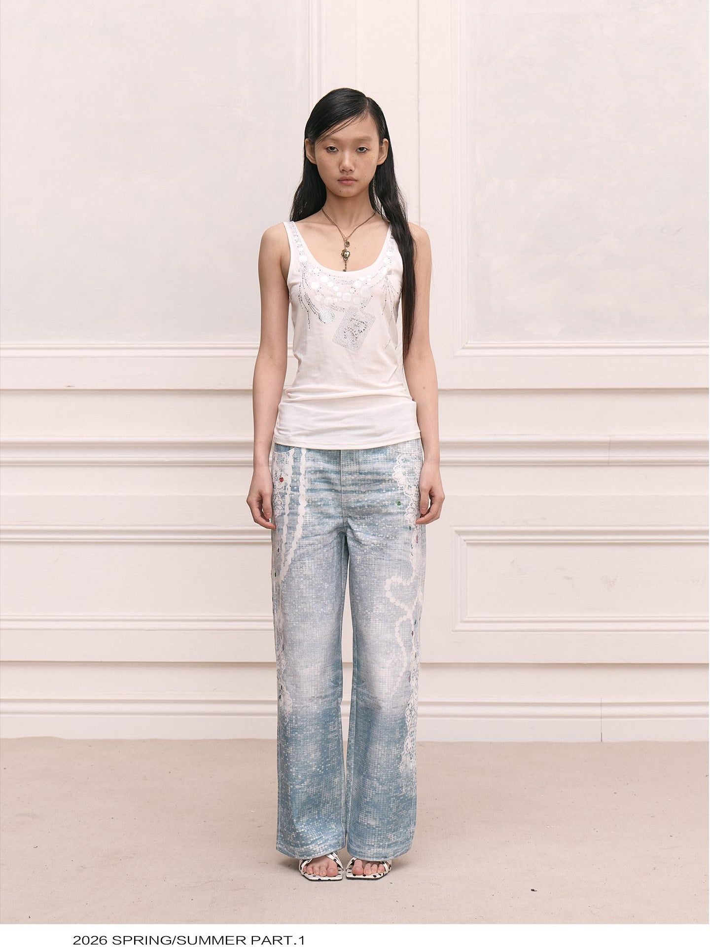 FayChui Lurex Sequin Silver Foil Beaded Chain Print Women&