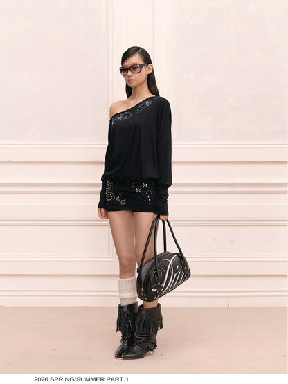 FayChui Matte Rhinestone Stud Asymmetric Women&