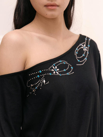 FayChui Matte Rhinestone Stud Asymmetric Women&