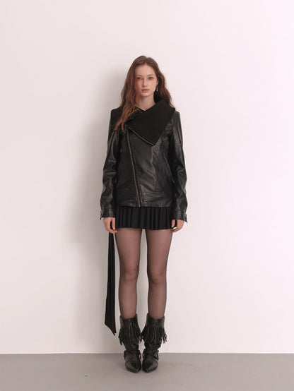 FayChui Matte Utility Cropped Stand Collar Pu Women&