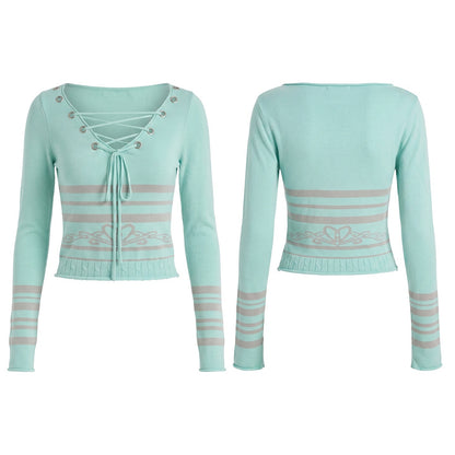 FayChui_Mint_Blue_Lace_Up_Cutout_Knit_Slim_Fit_Women&