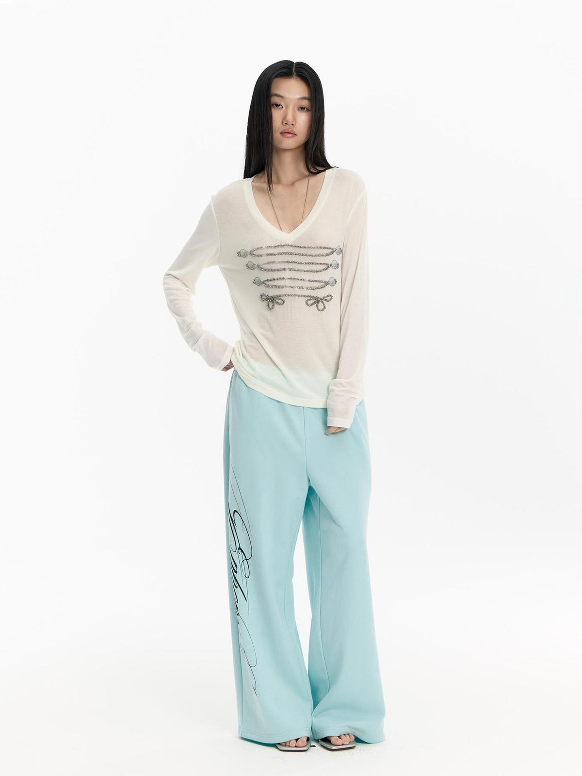 FayChui Mint Green Embroidered Print Low Rise Cotton Women&