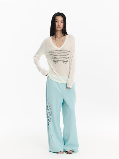 FayChui Mint Green Embroidered Print Low Rise Cotton Women&