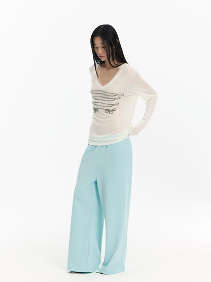 FayChui Mint Green Embroidered Print Low Rise Cotton Women&