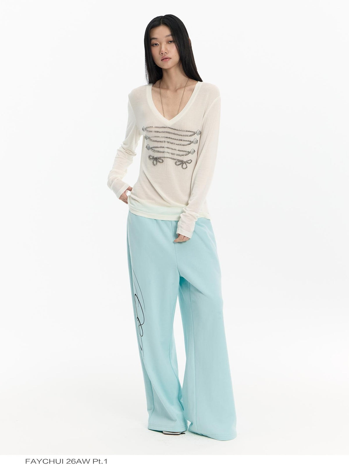 FayChui Mint Green Embroidered Print Low Rise Cotton Women&