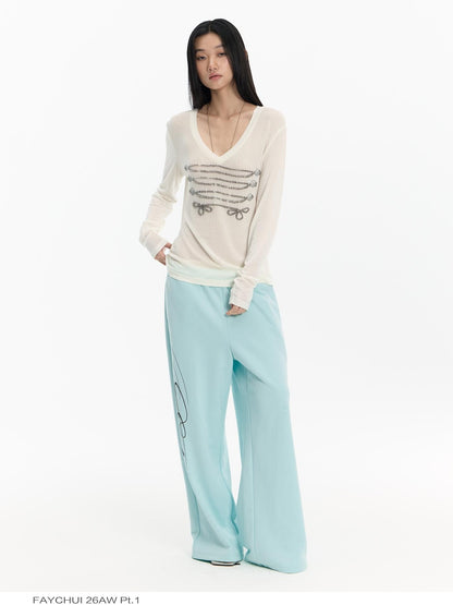 FayChui Mint Green Embroidered Print Low Rise Cotton Women&