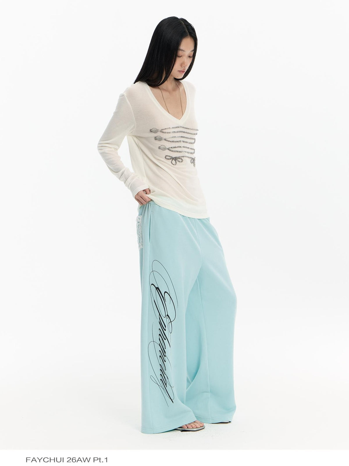FayChui Mint Green Embroidered Print Low Rise Cotton Women&
