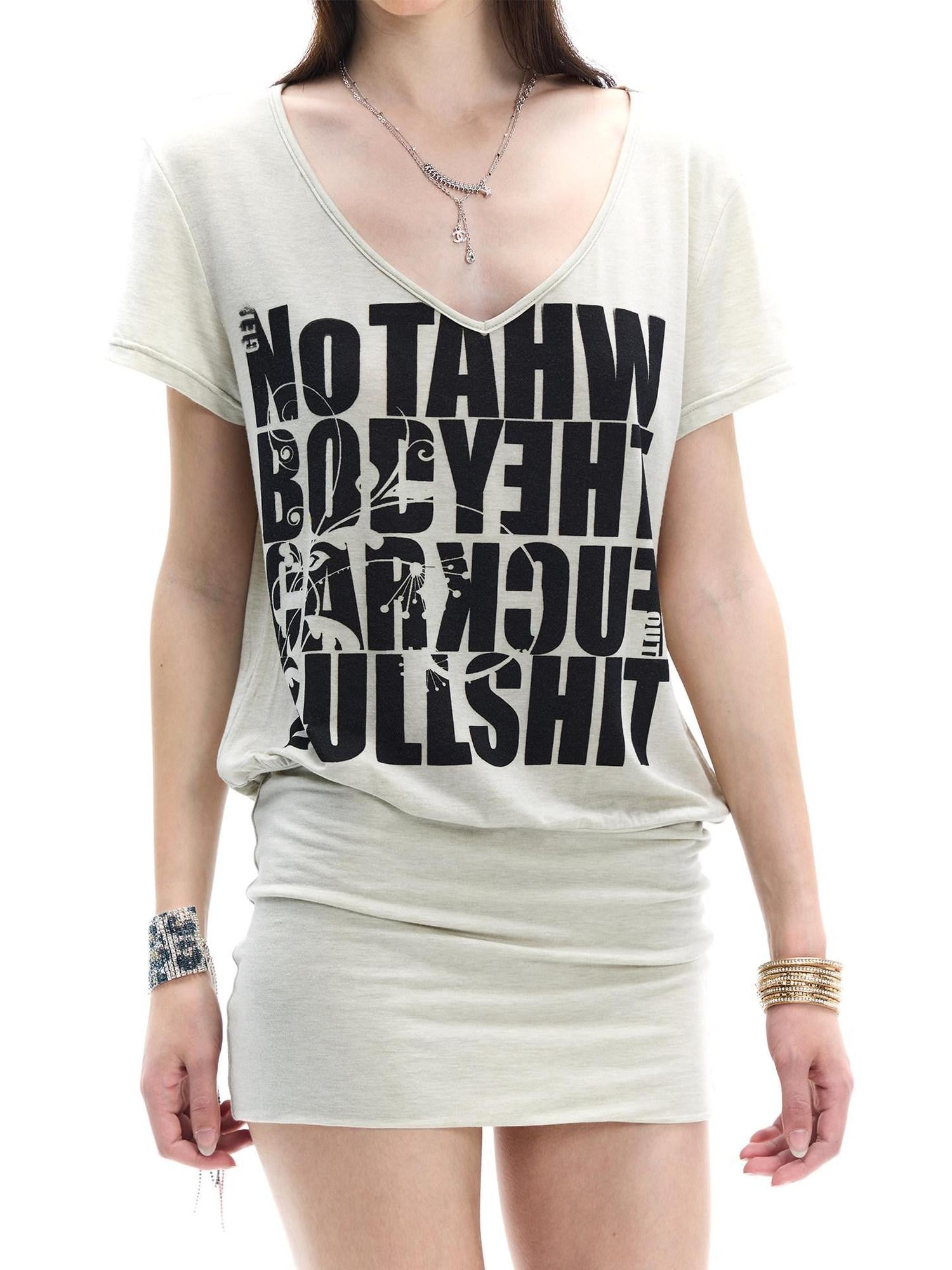 FayChui Oatmeal Grey Rhinestone Letter Print Women&