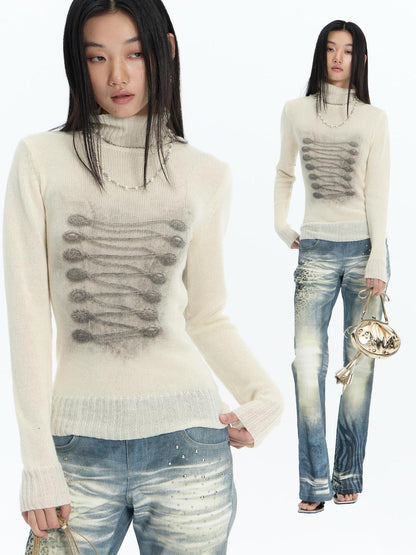 FayChui Palace Print Stand Collar Wool Blend Women&