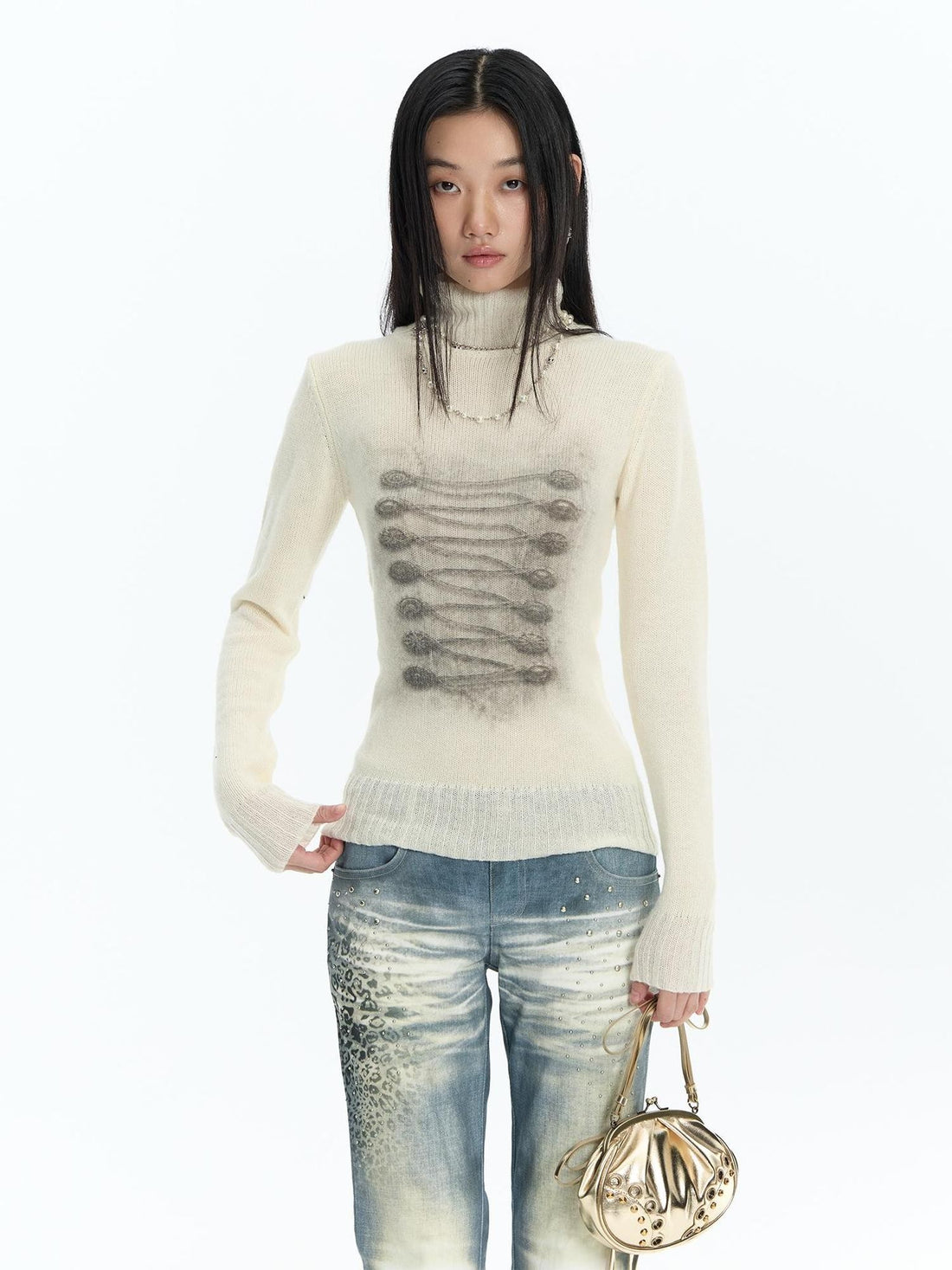 FayChui Palace Print Stand Collar Wool Blend Women&