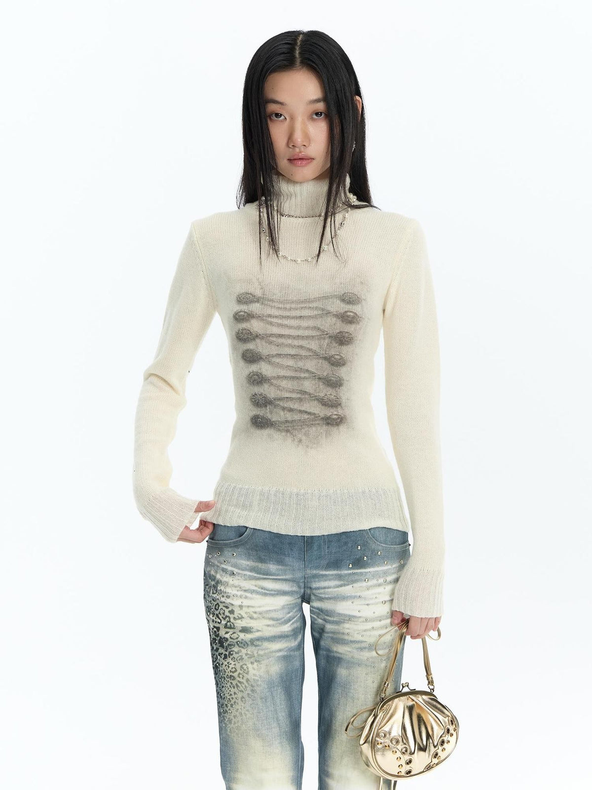 FayChui Palace Print Stand Collar Wool Blend Women&