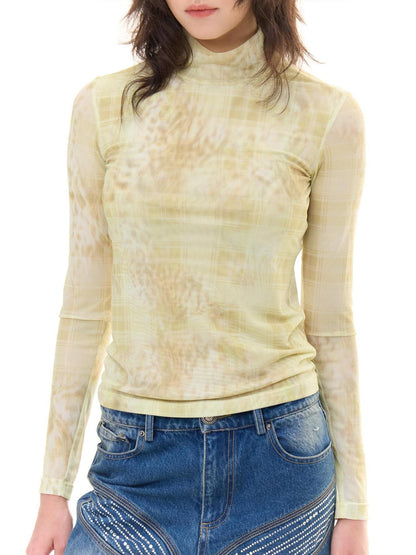 FayChui Pale Yellow Leopard Cross Print Slim Women&