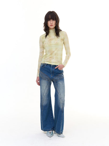 FayChui Pale Yellow Leopard Cross Print Slim Women&