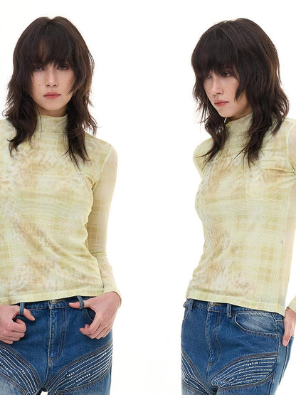 FayChui Pale Yellow Leopard Cross Print Slim Women&