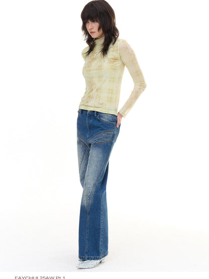 FayChui Pale Yellow Leopard Cross Print Slim Women&